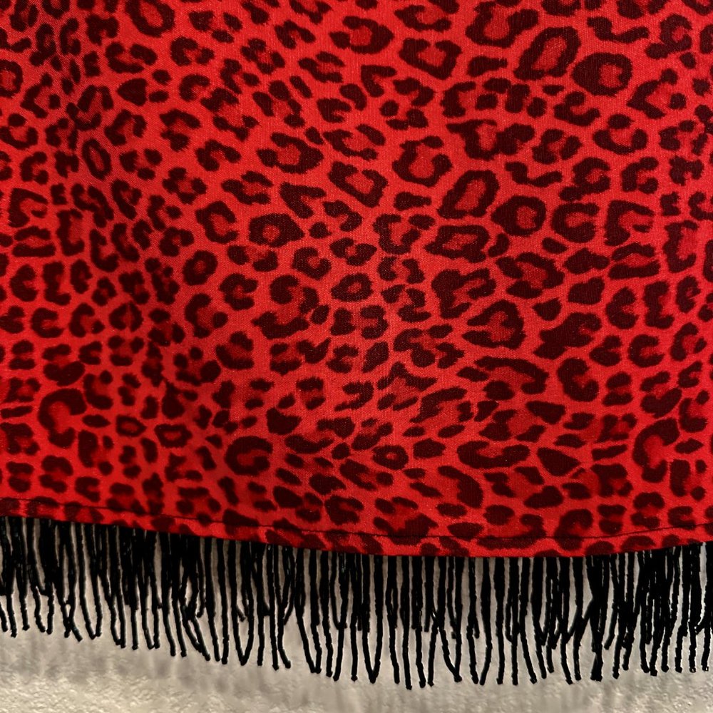 Vintage Mica Pencil Skirt Beaded Fringe Red Animal Print Lined EUC - Picture 5 of 8